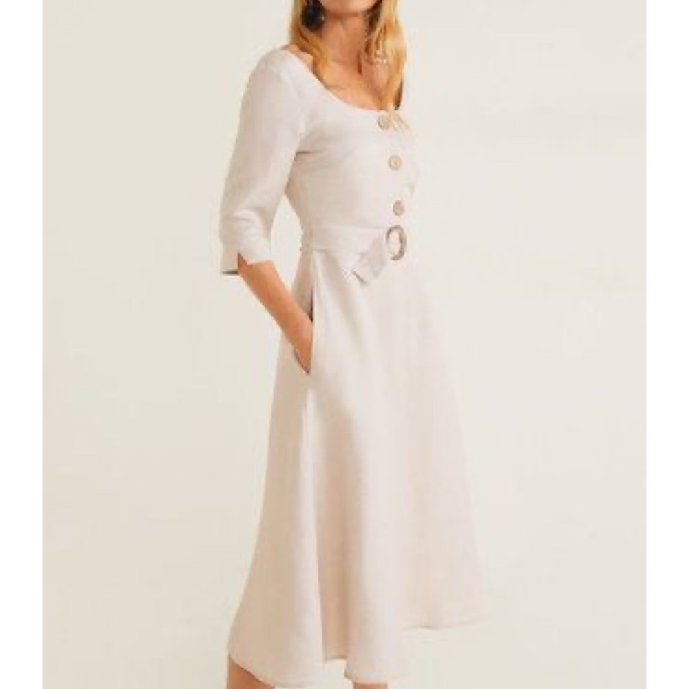 48% Linen belted Mango day dress beige